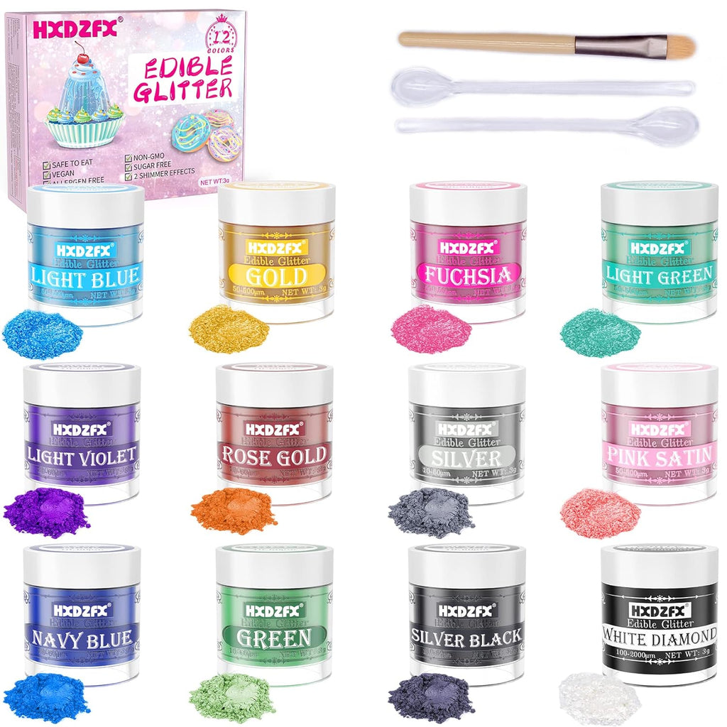 Set glitter comestibil, pudra, 3 grame per culoare