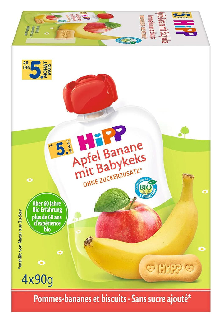 Hipp Quetschbeutel Für Babys, Frucht-Porridge, Mango-Pfirsich in Banane Mit Hafer, 100% Bio-Früchte Ohne Zuckerzusatz, 4 X 4 Beutel À 90 G