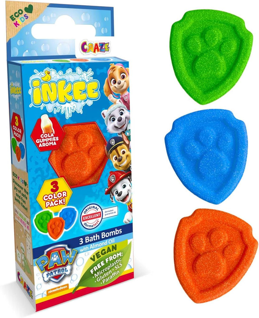 INKEE SURPRISE PAW PATROL, Bomba de baie pentru copii cu surpriză, aromă de gumă de cola, efect de spumă, 80 grame