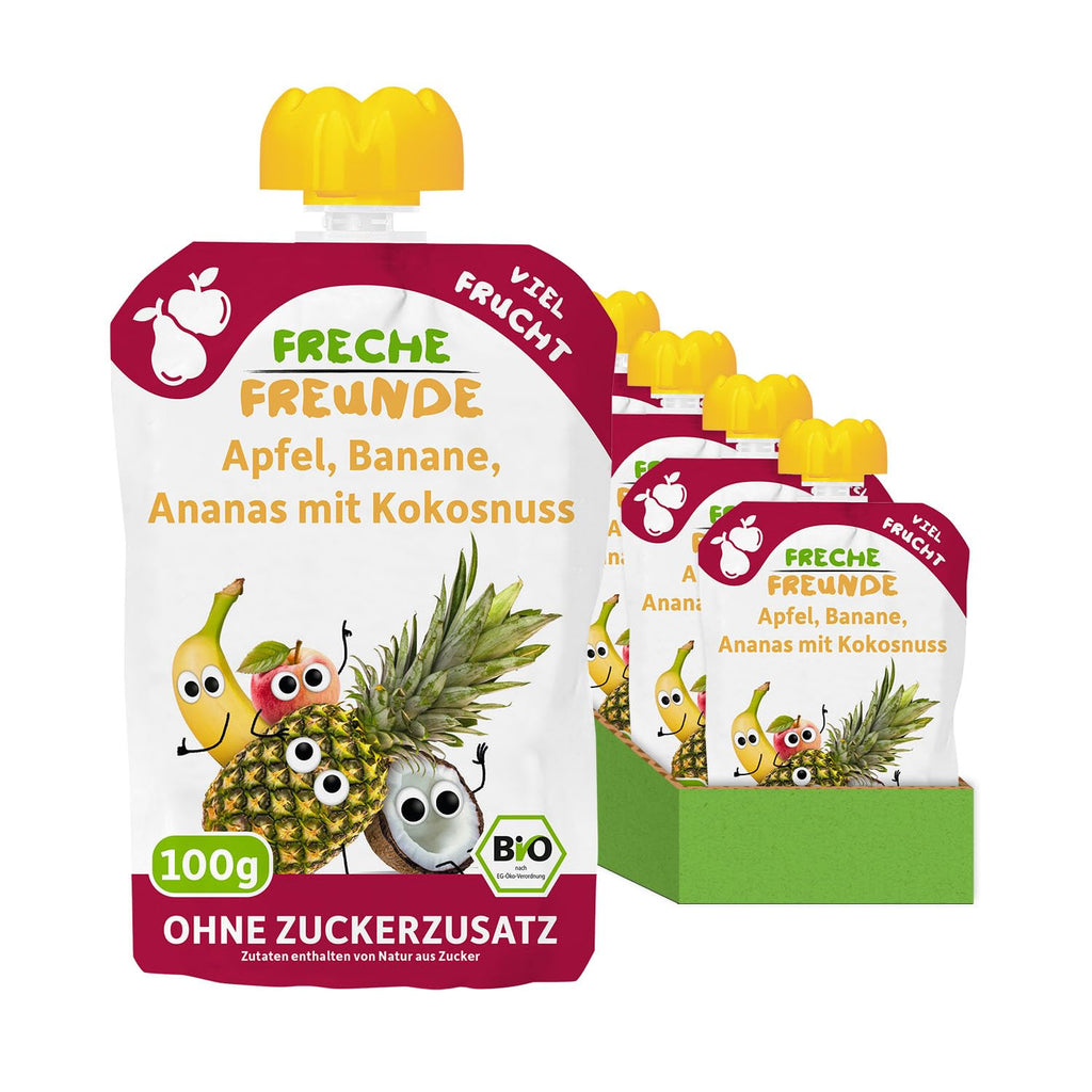 FRECHE FREUNDE Organic Squeeze Măr, piure diverse fructe si legume, pachet de 6 (6 X100 grame)