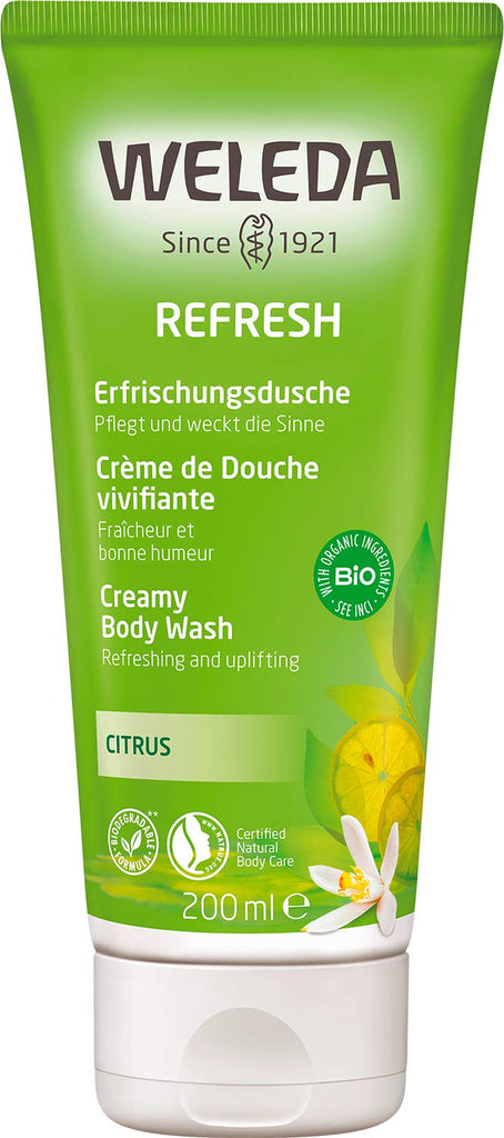 WELEDA Organic Refresh Shower Gel Vegan, gel de duș unisex, aromă de lămâie / portocală, 200 ml