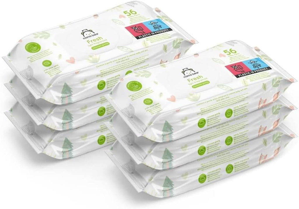 Amazon-Marke: Mama Bear Frisch Baby Feuchttücher, Aloe Vera, 336 Stück (6 Packungen Mit 56)