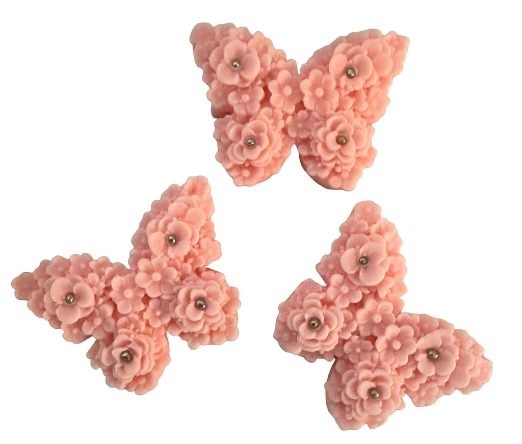 Set 3 decoratiuni comestibile din zahar, Fluturi roz - Nati Shop