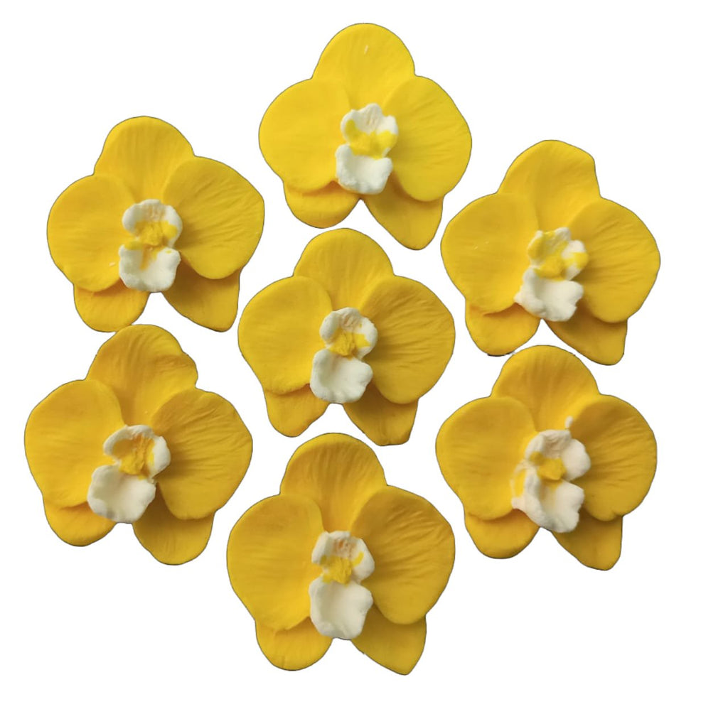 Set 7 decoratiuni comestibile din zahar, orhidee galbena - Nati Shop